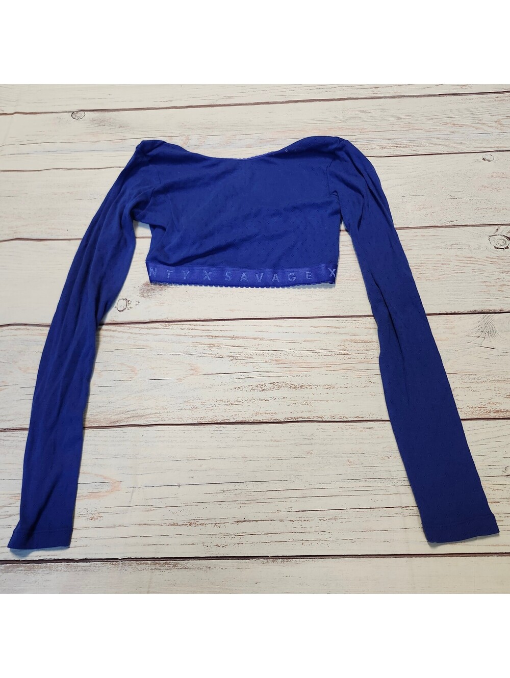 Savage X Fenty Long Sleeve Crop Top in Blue size Medium NWT